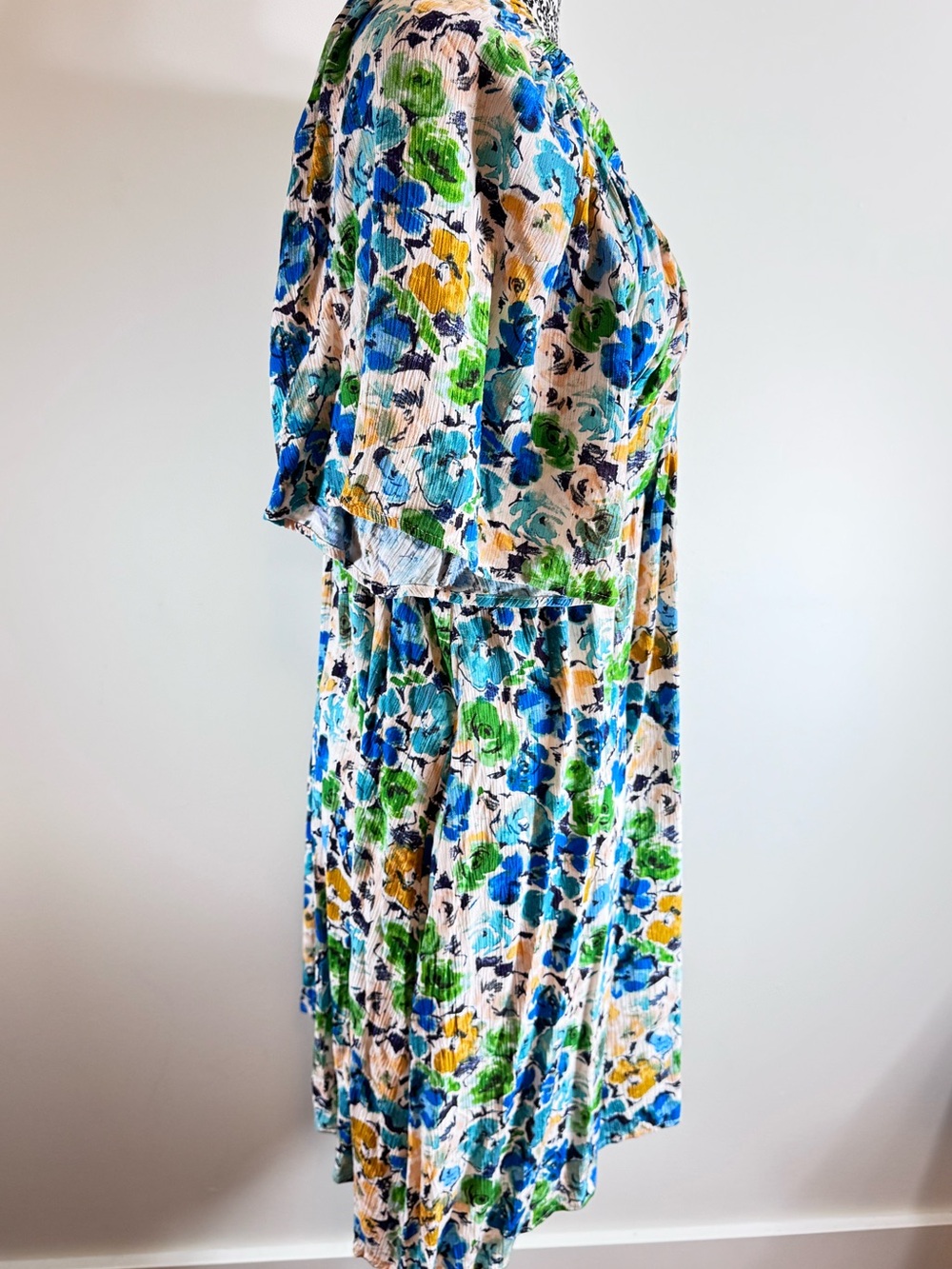 Millibon Floral V-Neck Short Sleeve Flowy Midi Dress in Blue & Green size L - Picture 3 of 9